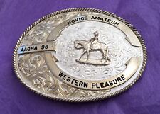 Vintage 1996 AAQHA Montana Silversmiths Sterling Silver Plate Trophy Belt Buckle picture