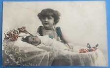 Vintage RPPC Rotophot Postcard - Adorable Sisters, Hand-Tinted, Early 1900s picture