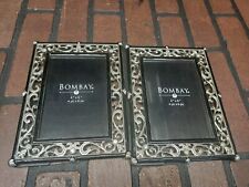 Pair Bombay Company Black Enameled Picture Frame Rhinestone Accents 4 X 6” picture