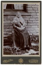CIRCA 1890'S CABINET CARD English Woman Shawl Outside House Coe Bradford England picture