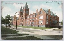 Hartford Connecticut CT High School Horse & Carriage People PM 1908 Postcard picture