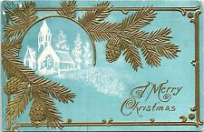 c1915 MERRY CHRISTMAS CHURCH PINE CONES SUTTON NE EMBOSSED POSTCARD 39-258 picture