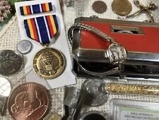 Vintage to Now Junk Drawer Estate Lot Coins Gems Marbles Watch Military Gold picture