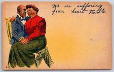 Comic Pun~Suffering From Heart Trouble~Romantic Older Couple~c1908 Postcard picture