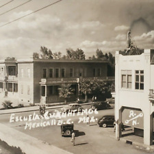 Mexicali Cuauhtemoc School RPPC Postcard 1940s Mexico Street Mexican Cars B803 picture
