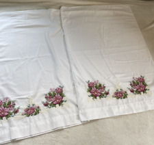 2 Vintage Thomaston Cross Stitched Pillowcases Shabby Cottage Floral 30