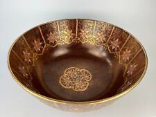 Large Vintage Hand-Painted Chinese Bowl — Gold with Metallic Floral Designs picture