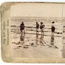 Victorian Women Wading England Stereoview c1890 British Beach Girls Photo B1985 picture