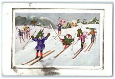 c1920's New Years Dragon Children Skiing Japan Ann Harbor Michigan MI Postcard picture
