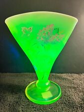 Fenton Topaz Opalescent Limited Ed Historic Collection Fan Vase 9550 TP (Glows) picture