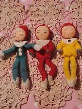 3 Vintage Elf Pixies Ornaments Felt, Wire Bodies, Composite & Fabric Heads picture