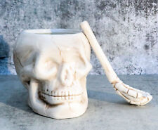 Ebros Ceramic Homosapien Human Skull Bowl With Skeletal Hand Spoon 6