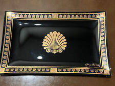 Vintage Georges Briard MCM Black Glass Tray w/Gold Seashell Motif - 13.5” X 9 picture