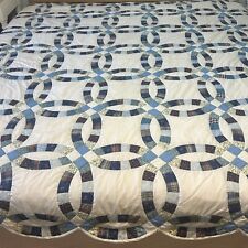 Double Wedding Ring Quilt Hand Stitched Vintage Cottage Shabby Bedspread 110x88” picture