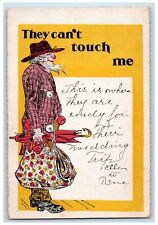 c1905 Boy Hobo Travelling Umbrella They Can't Touch Me Posted Antique Postcard picture