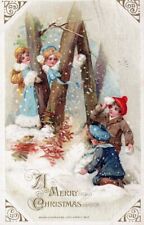 CHRISTMAS - Children Throwing Snowballs Winsch Postcard - 1913 picture