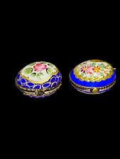 Vintage Limoges Peint Main Egg Trinket Box~Hant Painted~ Flowered~Set/2~Signed picture