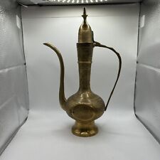 Ewer Aftaba Antique Vintage Engraved Enameled Brass Surahi Dallah Teapot 11” picture