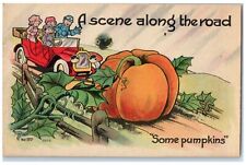 c1910's Scene Along The Road Car Exaggerated Pumpkins Witt Signed Postcard picture