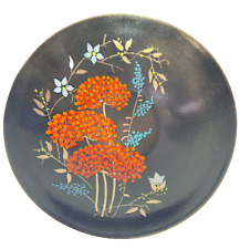 Vintage MCM Copper Enamel Bowl Black Floral Design Mesick Studios Convivial Ware picture
