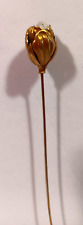 Art Nouveau 9ct Gold Hatpin Flower Bud Leaves MOP Mother of Pearl Tulip Antique picture