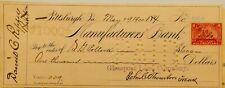 Antique Check, Manufacturers Bank, Glassport Land Co, with Revenue Stamp 1900 picture