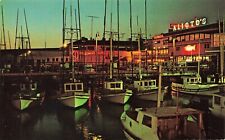 Postcard San Francisco, California, Fisherman's Wharf at Night, Vintage picture