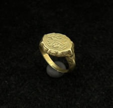 Ancient Brass Gold Plated Islamic Medieval Seljuk Ring With Islamic Writing picture