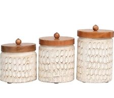 Rustic White Canisters Set Of 3 Ceramic Whithe picture