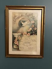 Antique 1914 Baptism Certificate with Holy Spirit Dove Framed Mohnton, PA picture