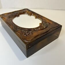 Vtg Mid-Century Vanity Box Lucite Mirror W Stand - Faux Tortoise Shell Lidded picture