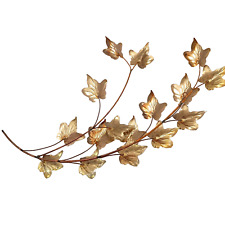 Vintage Homco Gold Toned Metal Tin Leaf Wall Spray Swag Sculpture Gallery Wall picture