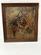 Vintage Copper Hand Hammered Horse Head in old wooden frame. 13.5x12.5 picture