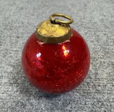 Vintage Red Crackle Glass Kugel Style Christmas Ornament Heavy Glass Hand Blown picture