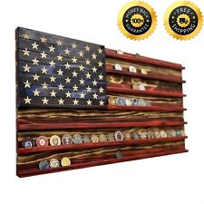 Vintage American Flag Solid Wood Coin Display Holder Rack Challenge Wall Mounted picture
