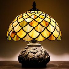Small Tiffany Table Lamp Yellow Fish Scales Mini Stained Glass Desk Lamp 10 INCH picture