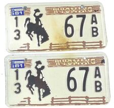 Wyoming 1981 License Plate Set Vintage Auto Converse Co Cave Rustic Collector picture