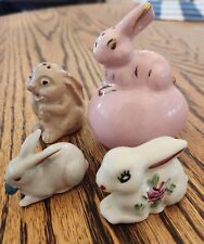 2 Vintage Bunny Rabbit Figurines ~  2 Salt shaker Bunnies picture