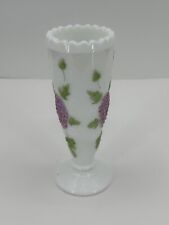 Westmoreland Hand Painted Milk Glass Paneled Grapes Vase/Flute EUC Sawtooth picture