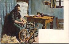 Vintage 1905 Artist-Signed Postcard Old Woman / Spinning Wheel / Printed Germany picture