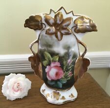 Lovely French Style Porcelain Wedding Vase with Handpainted Rose & Shiny Gold picture