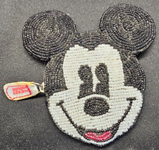 Vintage Beaded Mickey Mouse Change Purse-Zipper closure-Black Nylon Lining-Back picture