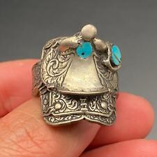 Vintage Southwestern Turquoise Horse Saddle Silver Ring Size 10.75 picture