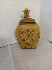 Vintage Ceramic Urn W/lid. Brown And Beige.  Ornate Design 12 In Tall.  picture