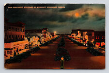 Linen Postcard Hollywood FL Florida Boulevard By Moonlight Cars picture