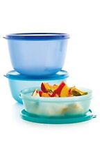 Tupperware Deluxe Modular Nesting Bowls Medium Set of 3  Blue  Space SAVER picture