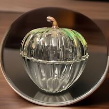 Apple Shaped Hand Painted Clear Glass Candy Jar  Lid 5.5