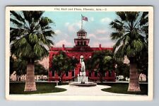 Phoenix AZ-Arizona, City Hall, Fountain Plaza, Antique Vintage Souvenir Postcard picture