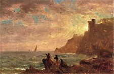 Oil seashore landscape canvas Figures-along-the-Coast-of-Italy-Albert-Bierstadt picture