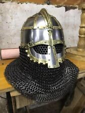 14GA SCA Vendel Medieval Viking Helmet Knight With Chainmail Helmet Viking Brass picture